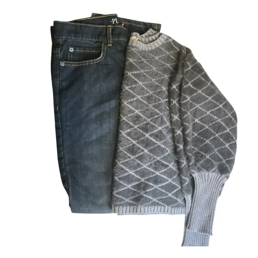 KID CHIC Girls Gray Silver Sweater SZ 12 Children's Place‎ Blue Jeans SZ 12 Set